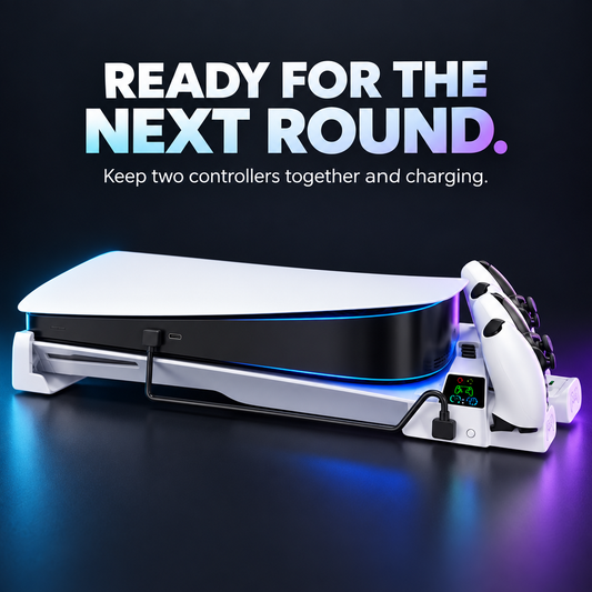 PS5 Horizontal Cooling Stand with Controller Charging & Game Storage | Disc & Digital Editions