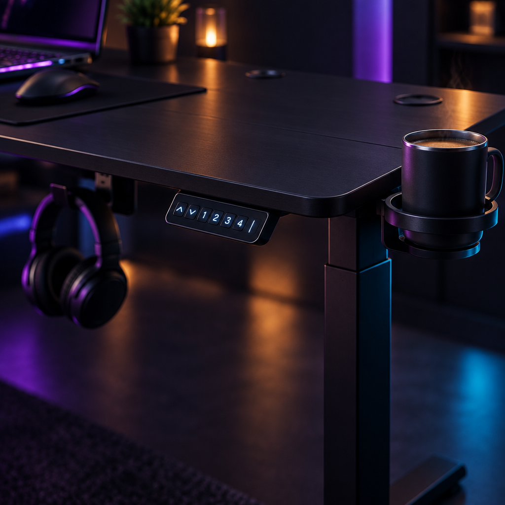 LoadoutX™ ElevateDesk Pro — Gaming Standing Desk with Hooks & Cup Holder