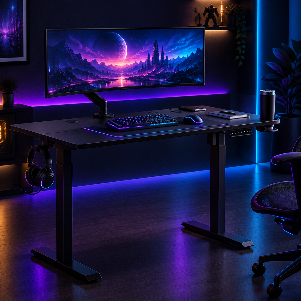 LoadoutX™ ElevateDesk Pro — Gaming Standing Desk with Hooks & Cup Holder