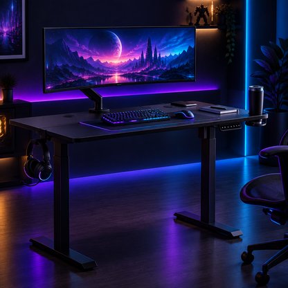 LoadoutX™ ElevateDesk Pro — Gaming Standing Desk with Hooks & Cup Holder