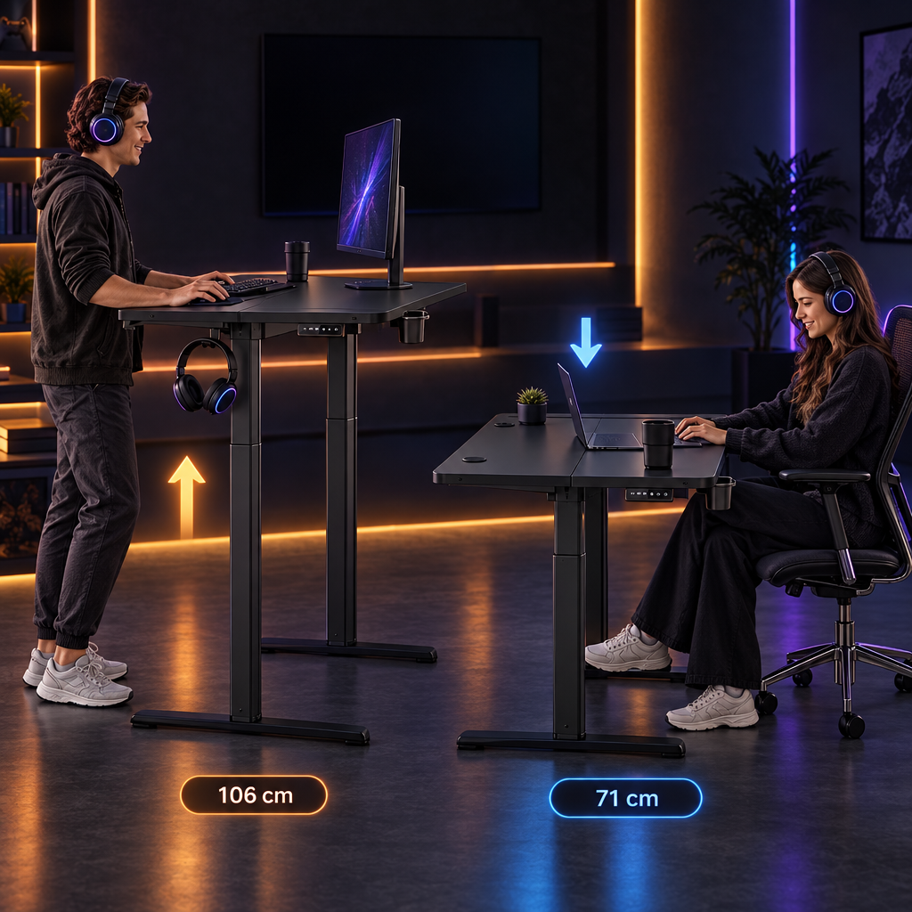 LoadoutX™ ElevateDesk Pro — Gaming Standing Desk with Hooks & Cup Holder