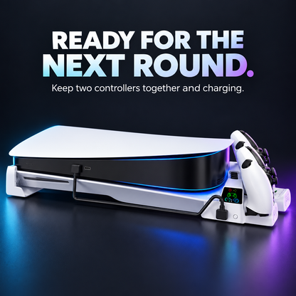 PS5 Horizontal Cooling Stand with Controller Charging & Game Storage | Disc & Digital Editions
