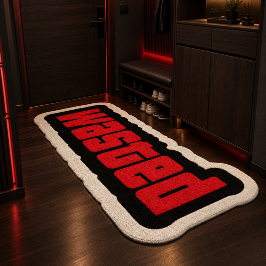 WASTED Rug — Black & Red Gamer Floor Mat