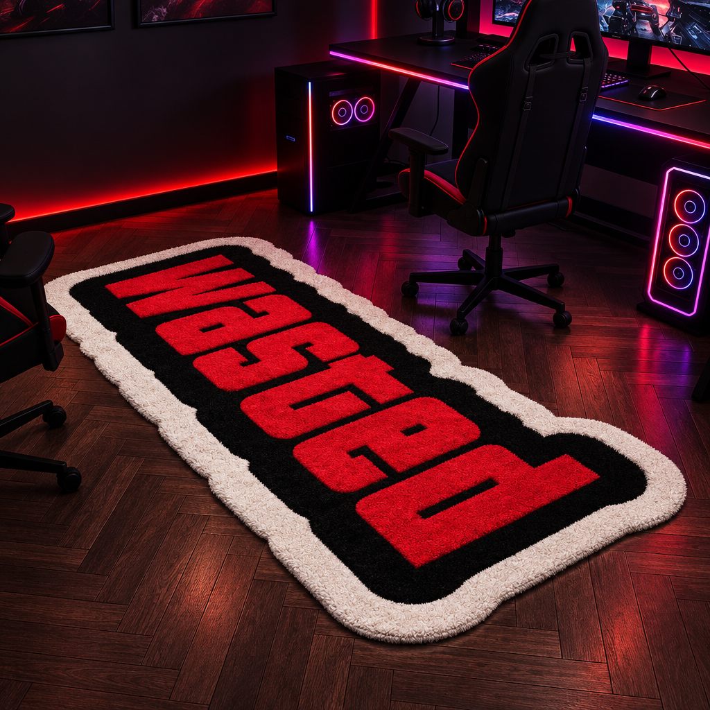 WASTED Rug — Black & Red Gamer Floor Mat