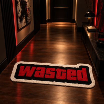 WASTED Rug — Black & Red Gamer Floor Mat