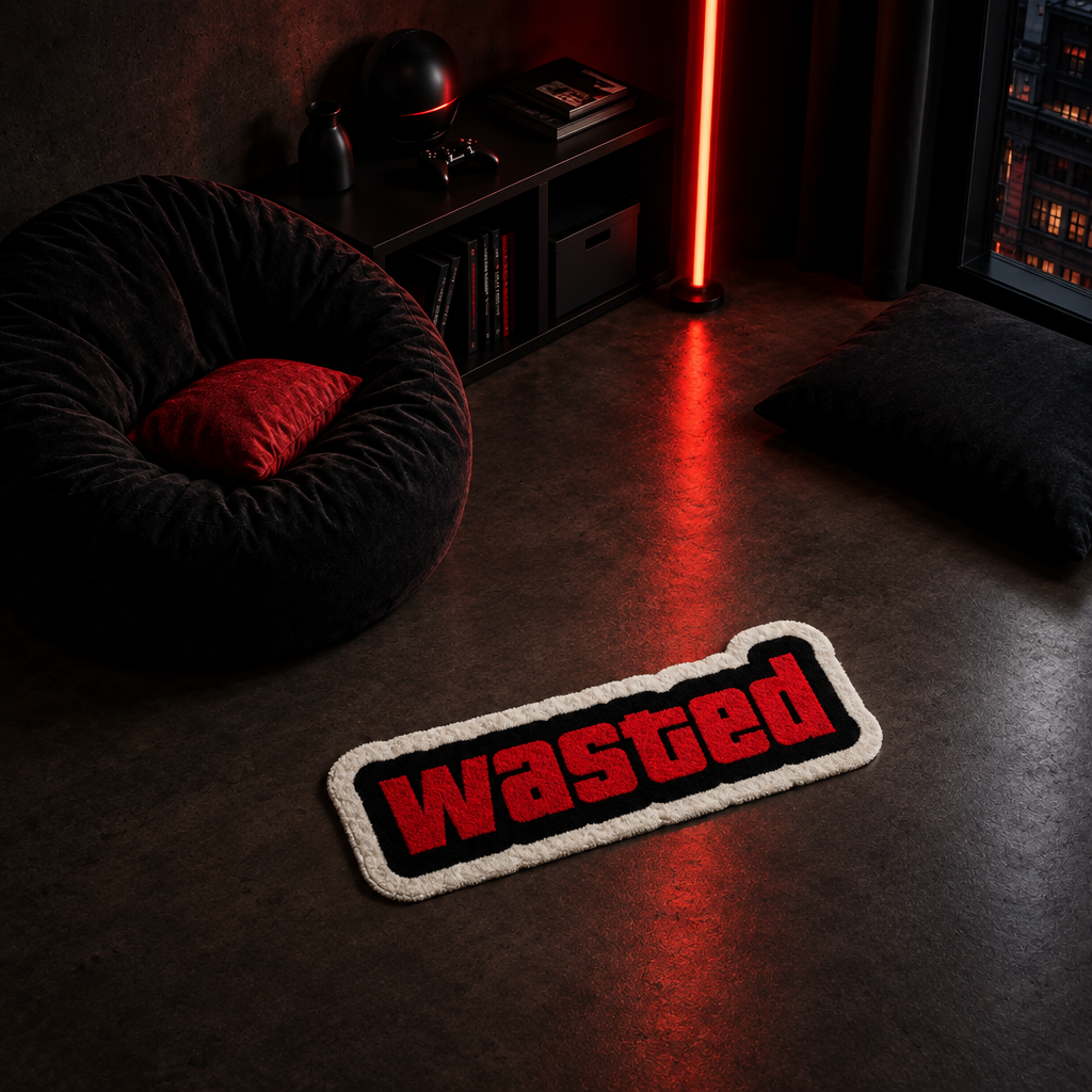 WASTED Rug — Black & Red Gamer Floor Mat